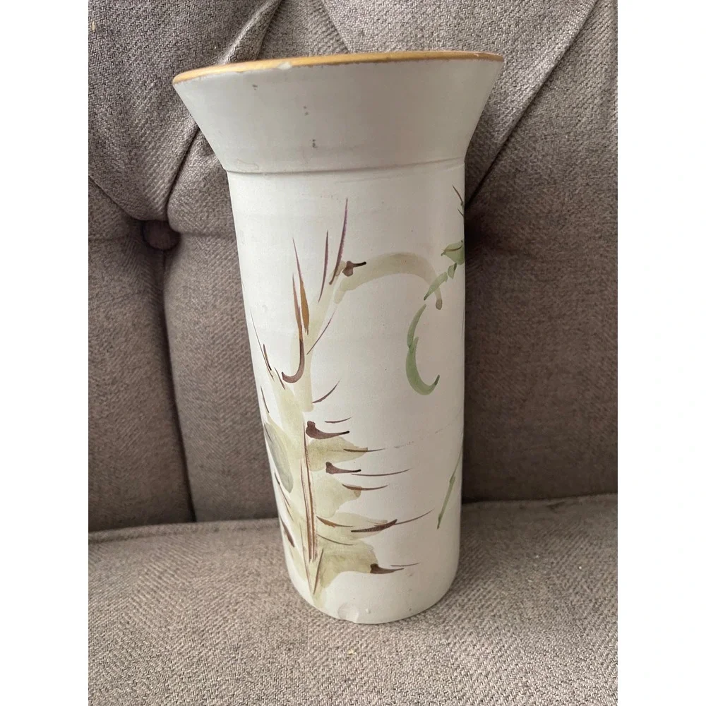 Vintage MCM Italian Art Pottery Vase Hand Painted Botanical Thistle Italy B3220F